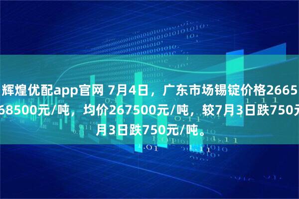 辉煌优配app官网 7月4日，广东市场锡锭价格266500-268500元/吨，均价267500元/吨，较7月3日跌750元/吨。