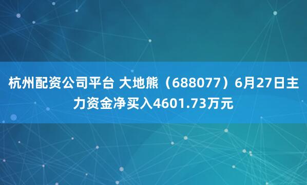 杭州配资公司平台 大地熊（688077）6月27日主力资金净买入4601.73万元